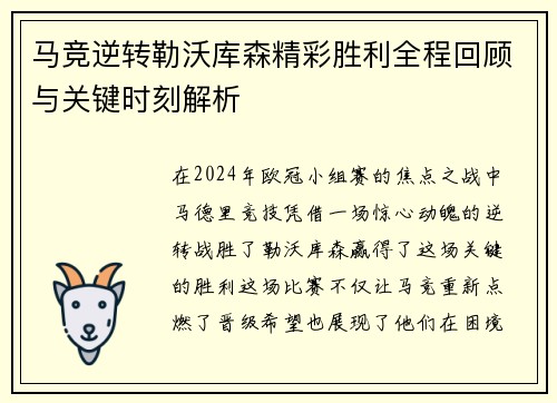 马竞逆转勒沃库森精彩胜利全程回顾与关键时刻解析