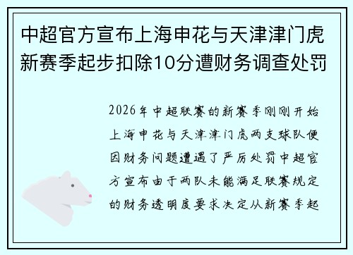中超官方宣布上海申花与天津津门虎新赛季起步扣除10分遭财务调查处罚